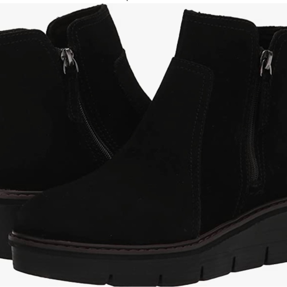 Clarks Black Suede Ankle Wedge Boots